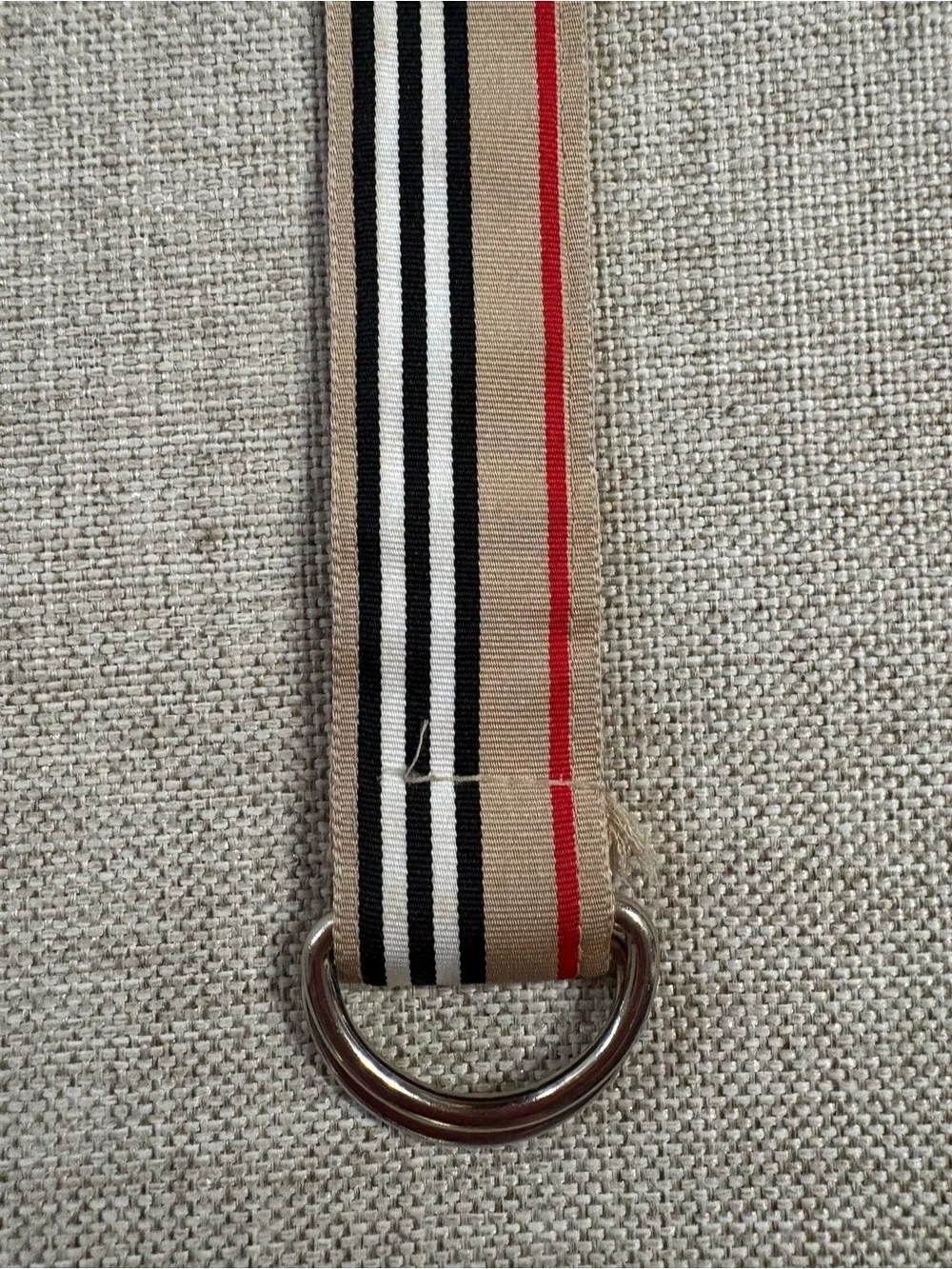 Striped Canvas D Ring Belt Tan Black White Red Adjustable 40 Inch